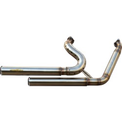 Top Chopp Staggered Floorboard Exhaust System , Raw Hole Heat Shield, Polished Smooth End Cap, Outline 2,5"