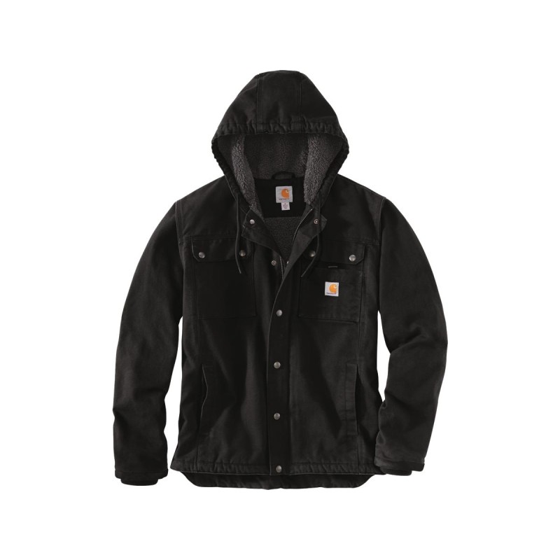 Relaxed Fit Washed Duck Sherpa-Lined Utility Jacket M Black