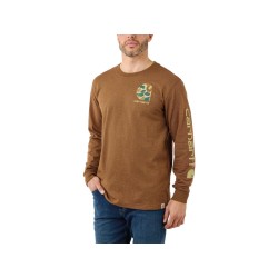 Relaxed Fit Heavyweight Long Sleeve Camo Logo Graphic Shirt M Oiled Walnut Heather